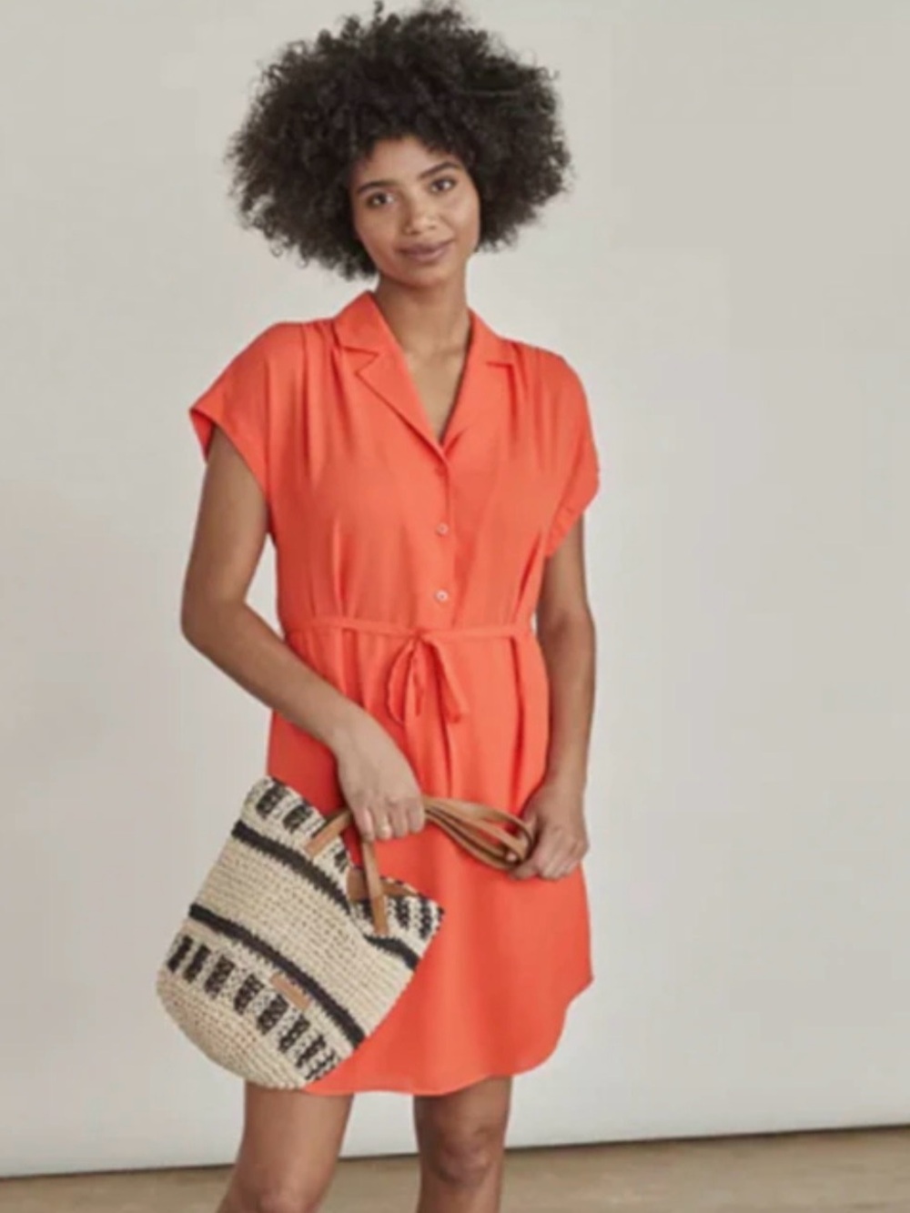 Elizabeth and James Button-Front Shirt Dress in Bright Orange